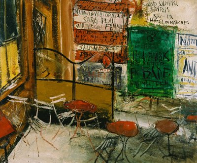 Terrazza del caffè con manifesti da Saeki Yuzo